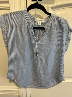cloth & stone Light Blue and White Striped Buttoned Top